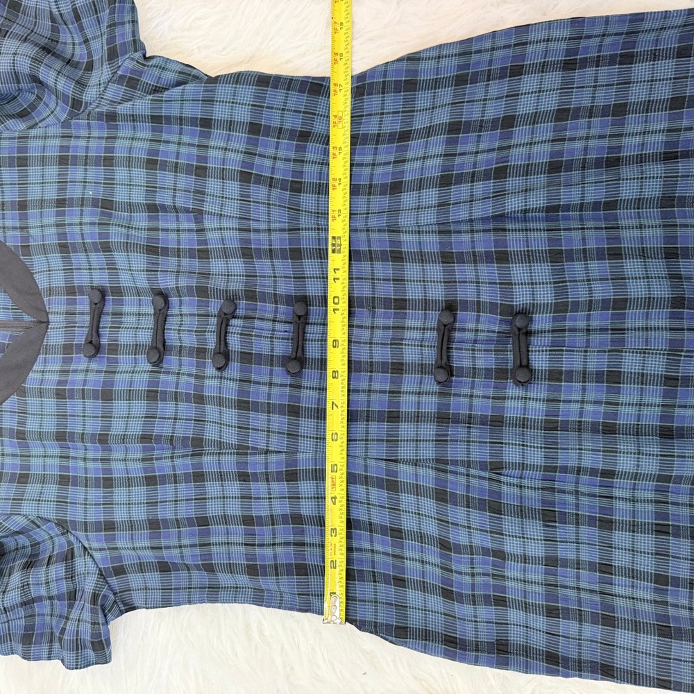 Dawn Joy II Vintage Plaid Midi Dress Blue Black Frog Closure Petite 12P USA Made - Picture 7 of 8